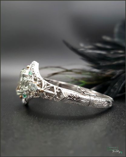 Vintage Prasiolite, Zambian Emerald and Sterling Silver Victorian Bracelet