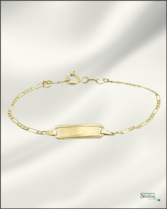 10k Yellow Gold Figaro Chain Baby ID Bracelet
