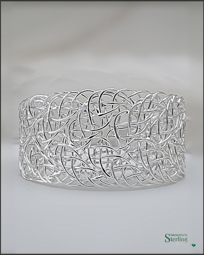 Wired Bold Solid Sterling Silver Cuff Bracelet in Polished