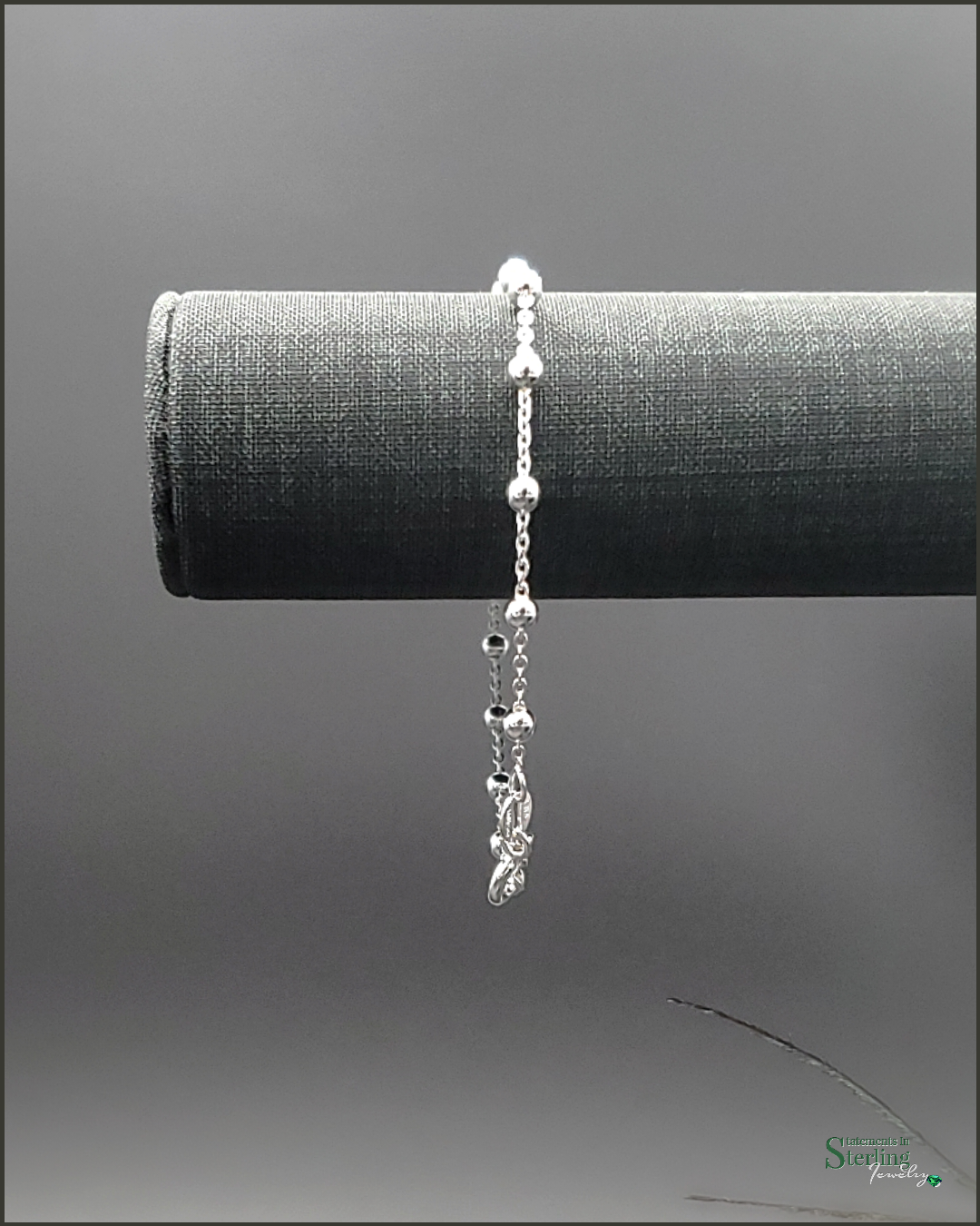Sterling Silver Diamond Cut Beaded Anklet