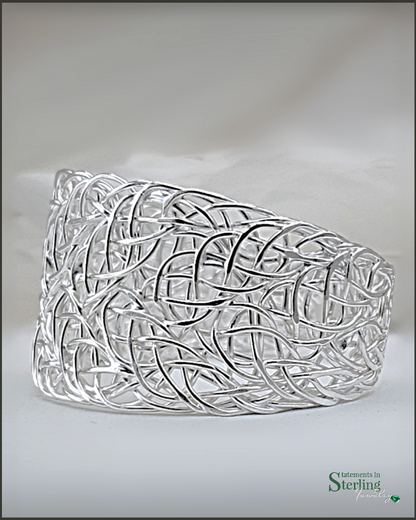 Wired Bold Solid Sterling Silver Cuff Bracelet in Polished