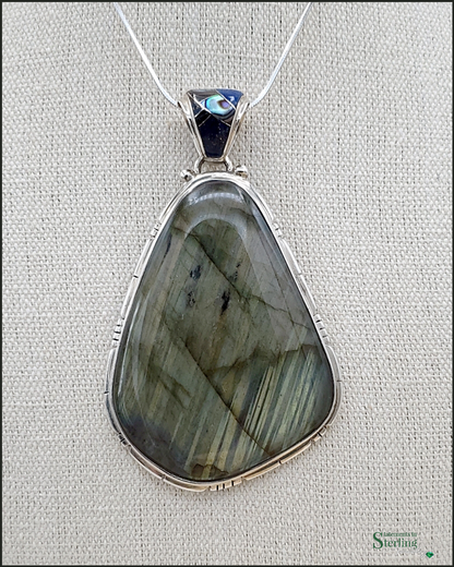 Fire Labradorite and Sterling Silver Southwest Pendant