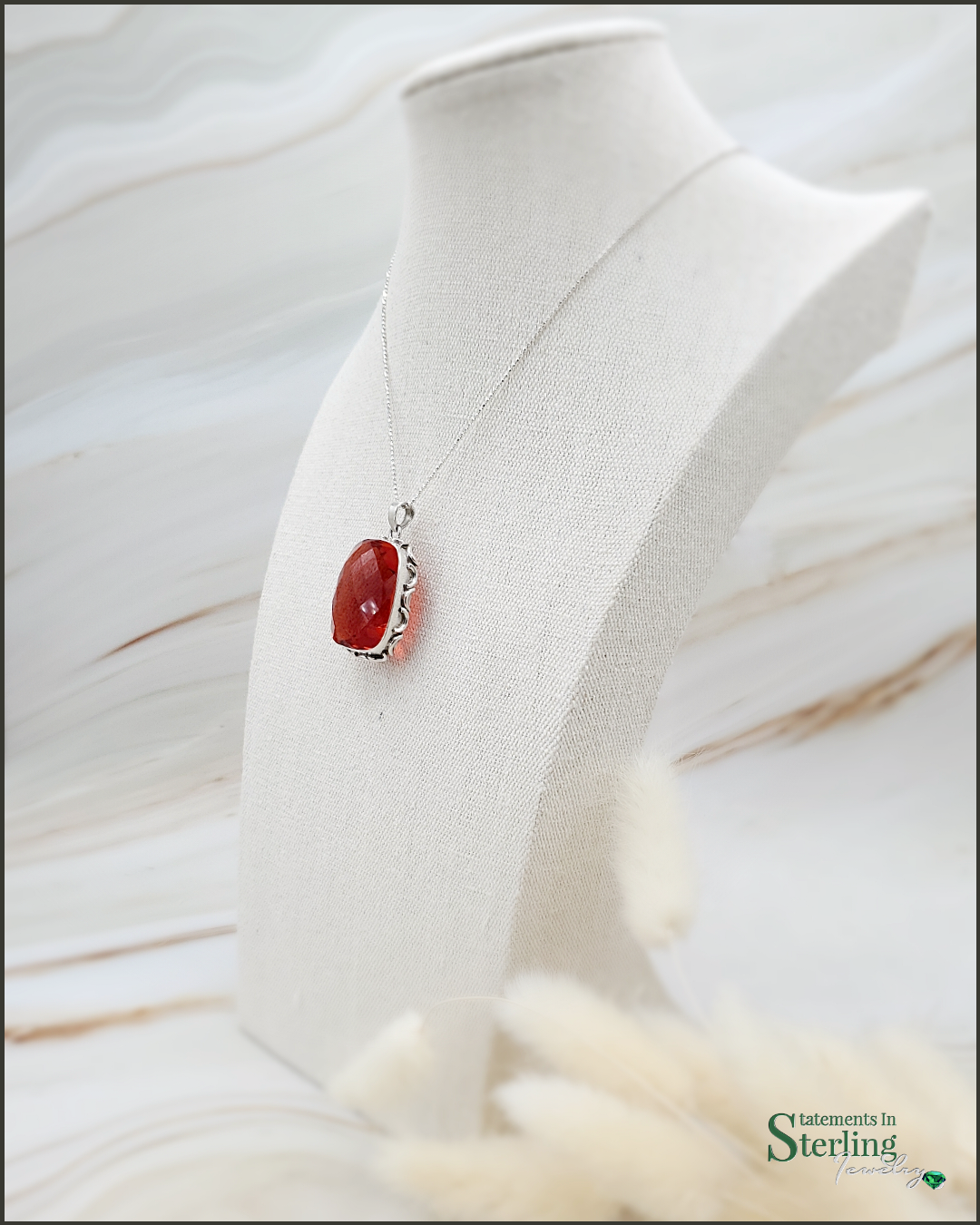 Red Sunset Quartz and Sterling Silver Pendant