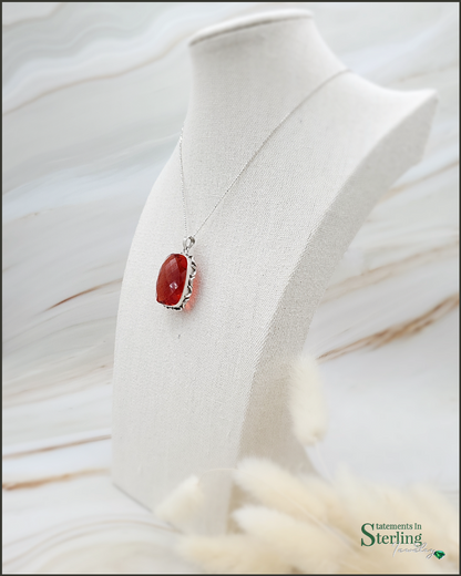 Red Sunset Quartz and Sterling Silver Pendant