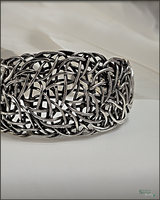 Wired Bold Solid Sterling Silver Cuff Bracelet in Oxidized