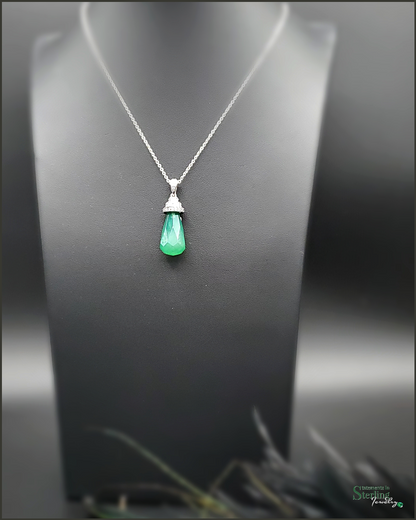 Vintage Sterling Silver Emerald Inspired Earrings and Necklace Set