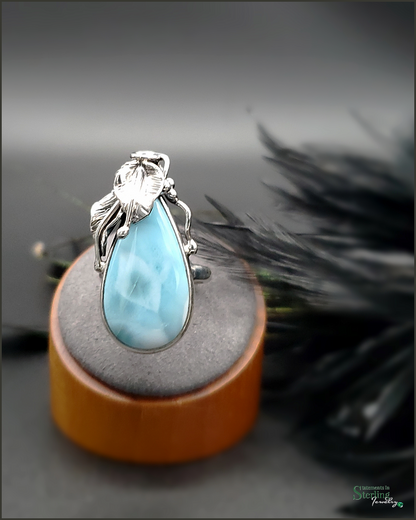 Caribbean Larimar and Sterling Silver Leaves Ring