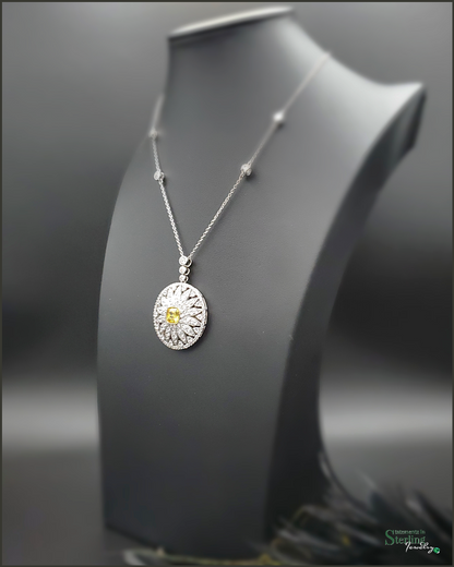 Sterling Silver Canary Cubic Zirconia Vintage Necklace