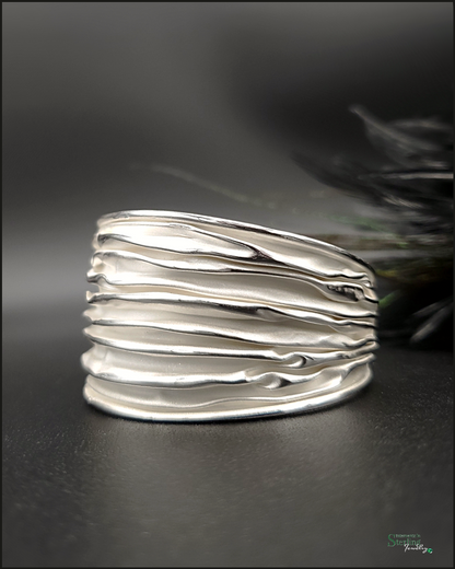 Sterling Silver Crinkle Bold Cuff Bracelet in Matte