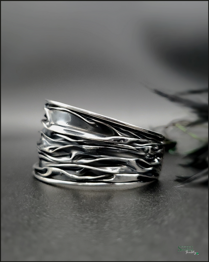 Sterling Silver Crinkle Bold Cuff Bracelet in Oxidized