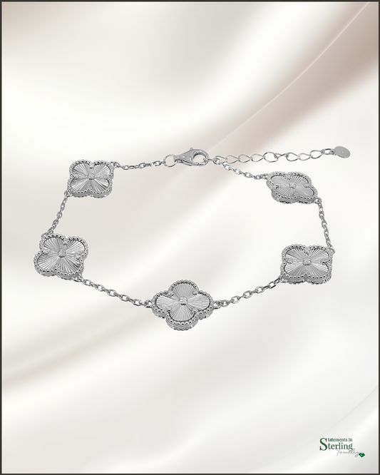 Sterling Silver Clover Station Bracelet in Rhodium