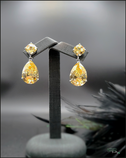 Yellow Quartz and Sterling Silver Two Stone Earrings