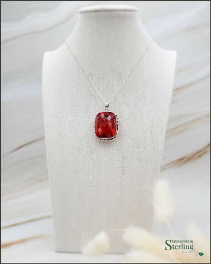 Red Sunset Quartz and Sterling Silver Pendant