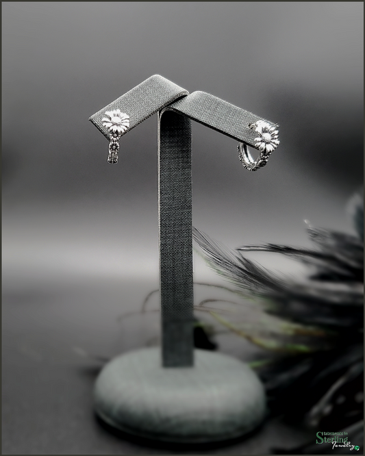 Sterling Silver Sunflower Hoop Earrings
