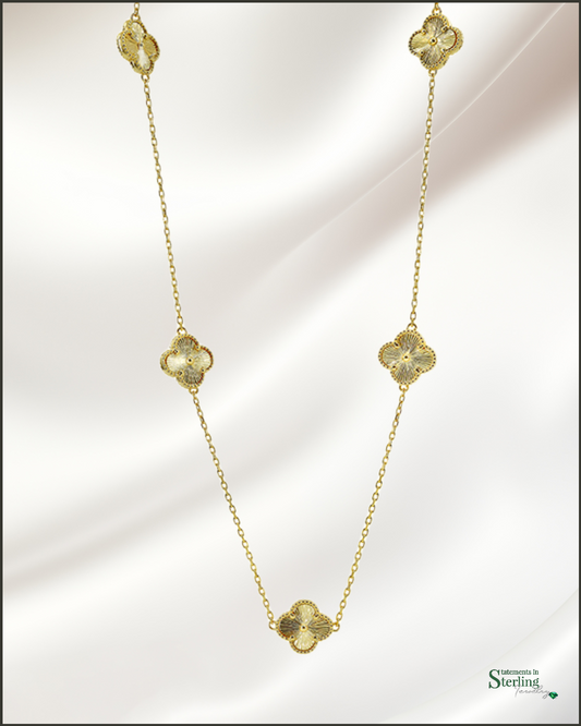 Sterling Silver Clover Station Necklace in Gold