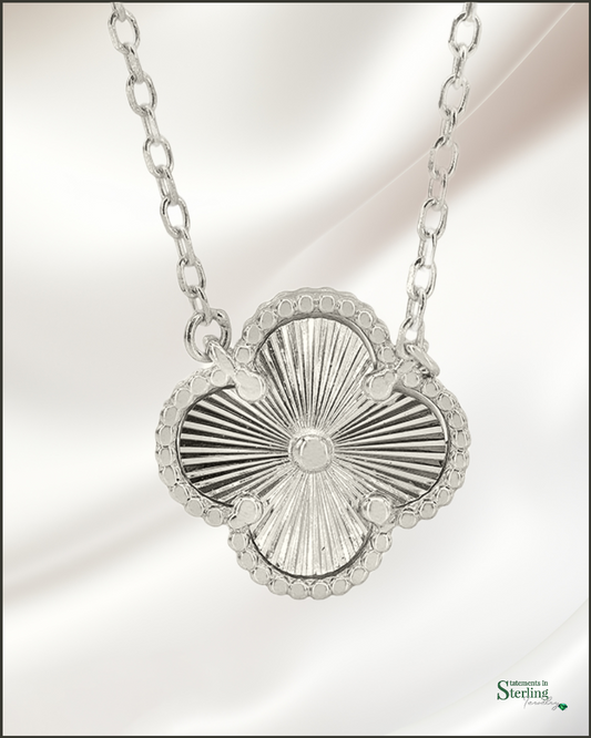 Sterling Silver Clover Pendant Necklace in Rhodium