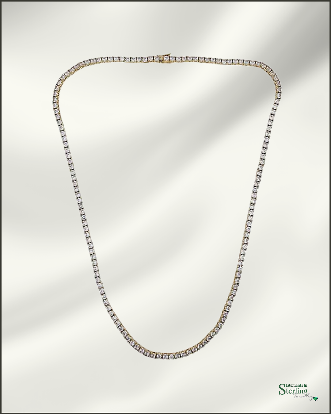 Sterling Silver Round Cubic Zirconia Tennis Necklace in Gold