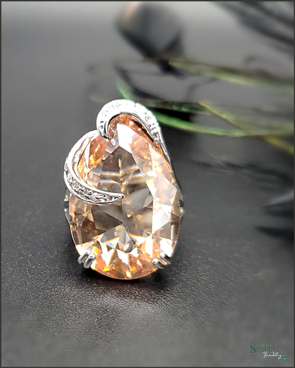 Peach Quartz, White Topaz and Sterling Silver Ring