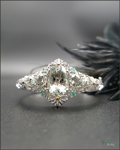 Vintage Prasiolite, Zambian Emerald and Sterling Silver Victorian Bracelet