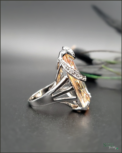 Peach Quartz, White Topaz and Sterling Silver Ring
