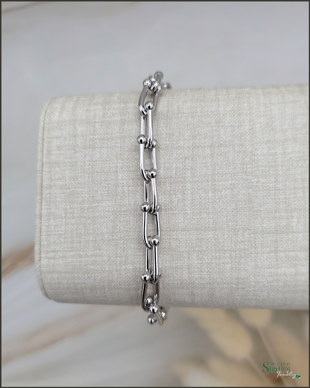 Solid Sterling Silver U Link Hardware Bracelet in Rhodium
