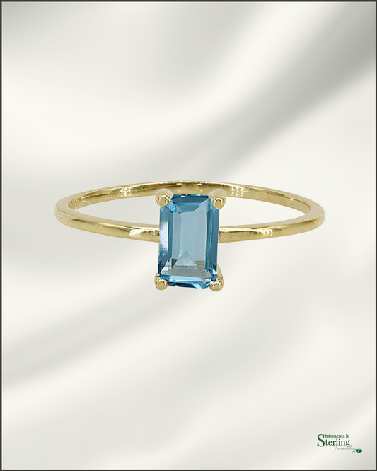 10k Gold Emerald Cut Gemstone Ring in Blue Topaz