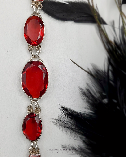 Red Quartz and Sterling Silver Bracelet