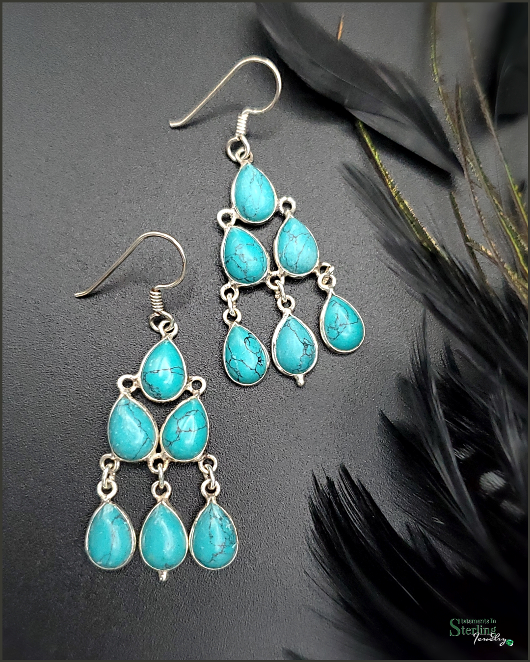 Turquoise and Sterling Silver Chandelier Earrings