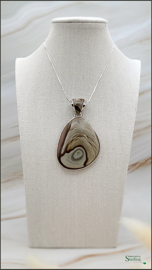 Wild Horse Jasper and Sterling Silver Pendant with Decorative Inlay