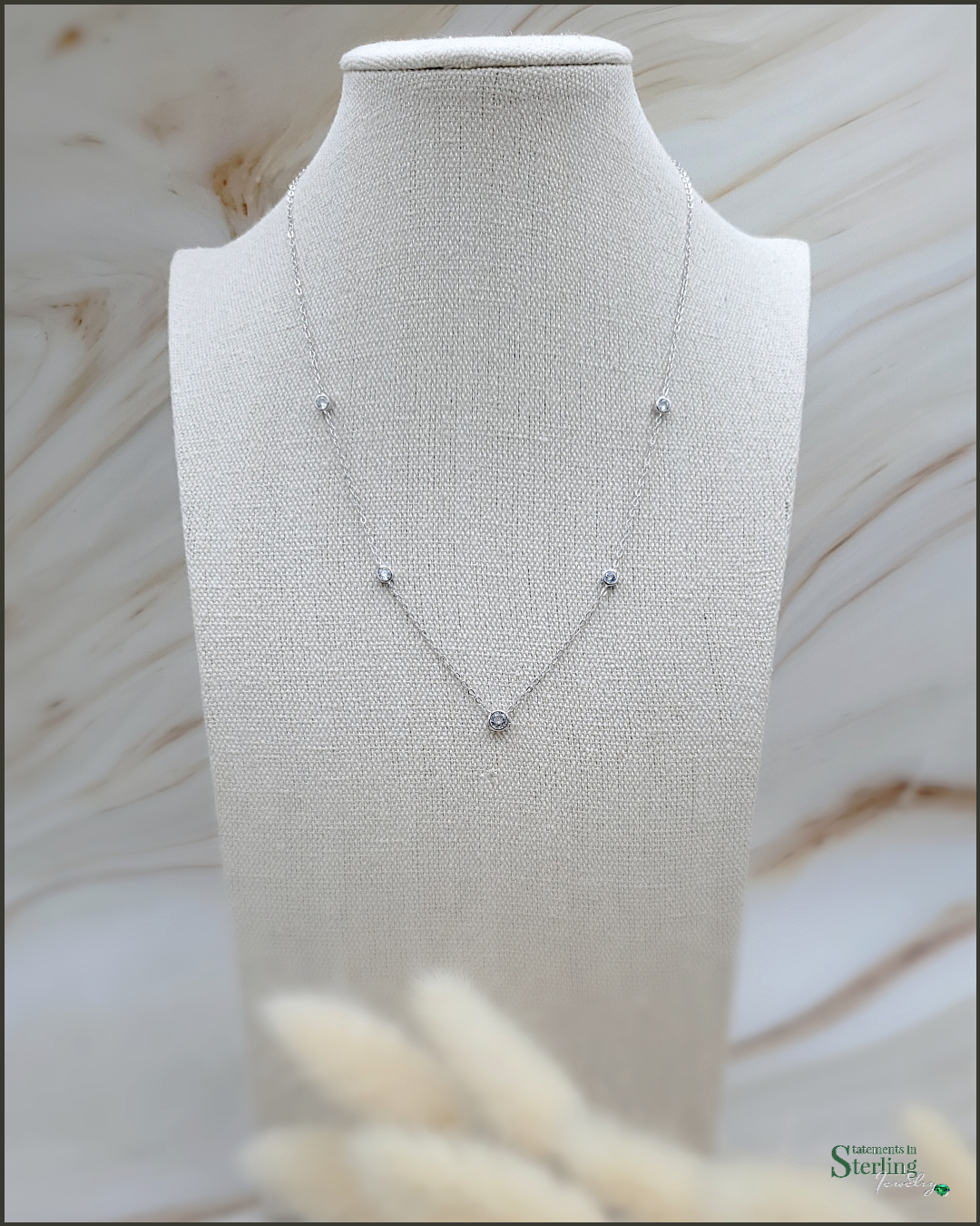 Sterling Silver Cubic Zirconia Station Necklace