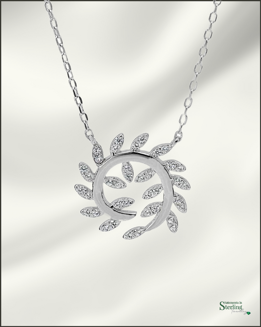 Sterling Silver Cubic Zirconia Leaves Necklace