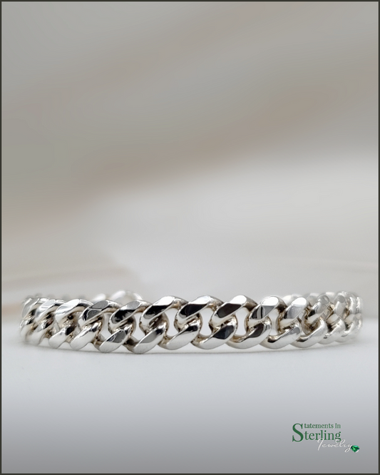 Sterling Silver Curb Link Cuff Bracelet
