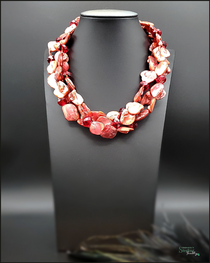 Vintage Red Coral and Swarovski Crystal Necklace