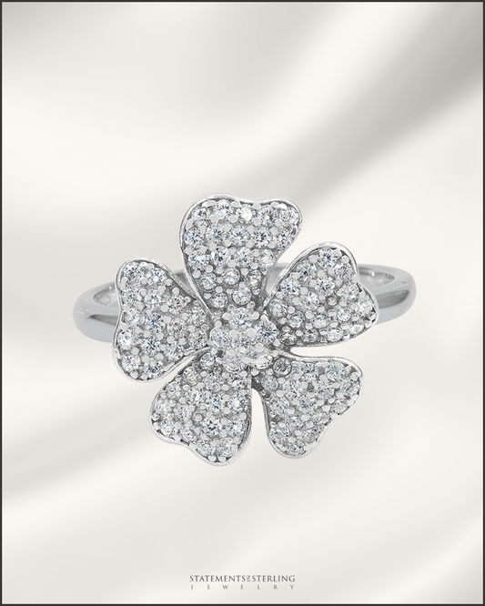 Sterling Silver Flower Ring with Cubic Zirconia