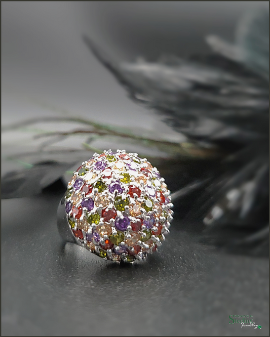 Multi Gemstone and Sterling Silver Disco Ball Ring