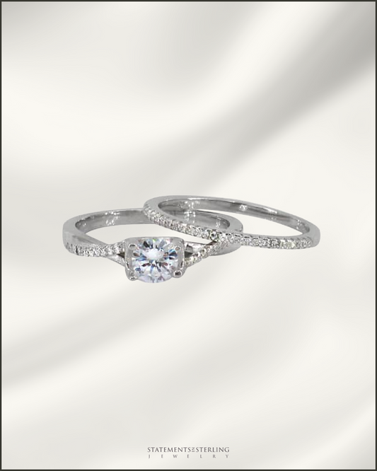 Sterling Silver East West Ring Set with Cubic Zirconia