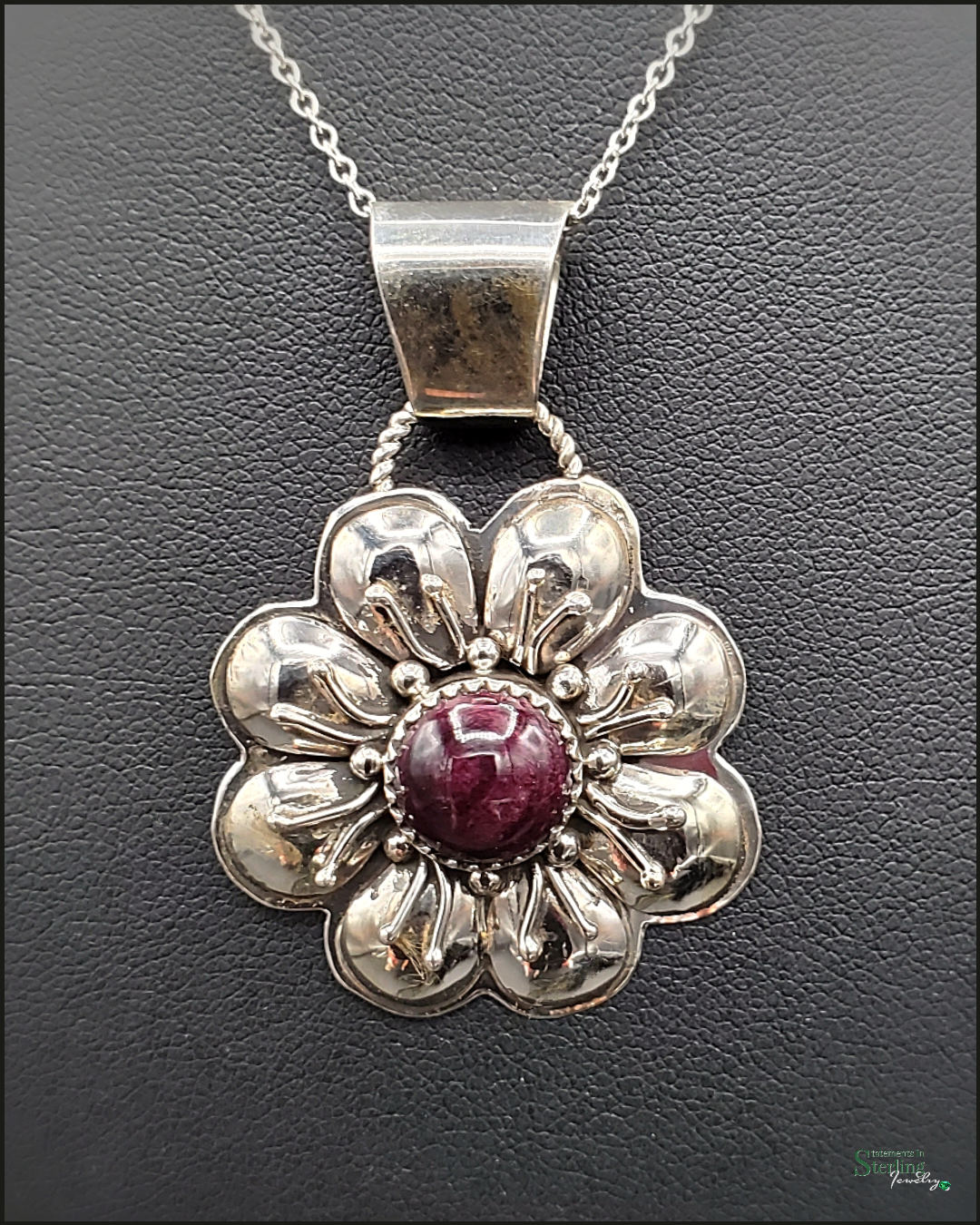 Purple Spiny Oyster and Sterling Silver Flower Pendant by Sandra Parkett