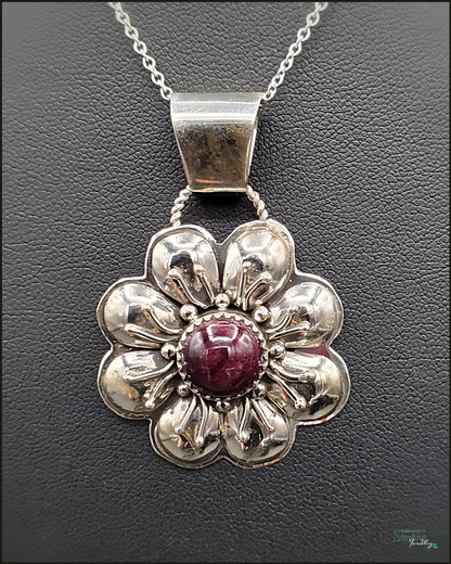 Purple Spiny Oyster and Sterling Silver Flower Pendant by Sandra Parkett