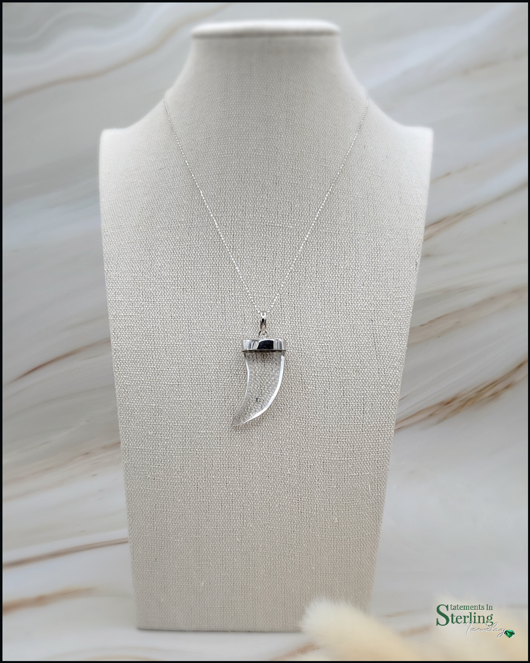 Large Sterling Silver and Clear Quartz Tusk Pendant