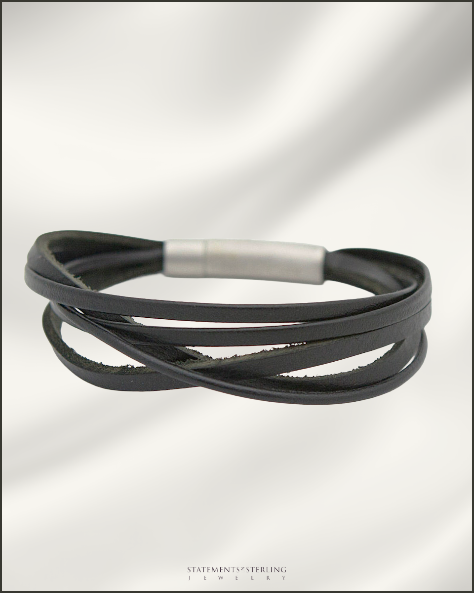 Rimanchik XYZ Leather and Stainless Steel Bracelet in Black Leather