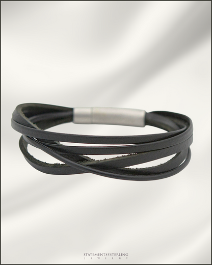 Rimanchik XYZ Leather and Stainless Steel Bracelet in Black Leather