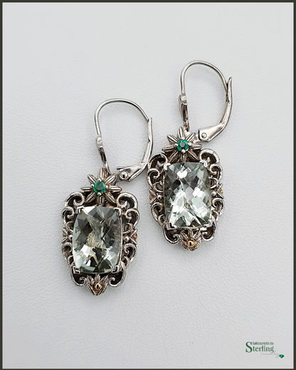 Vintage Prasiolite and Sterling Silver Victorian Earrings