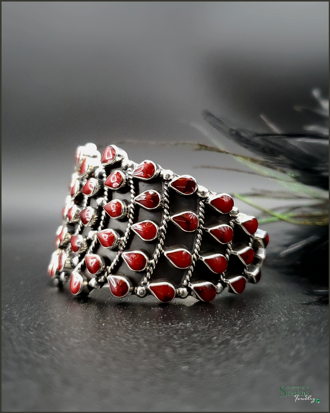 Red Jasper and Sterling Silver Teardrop Cluster Cuff Bracelet