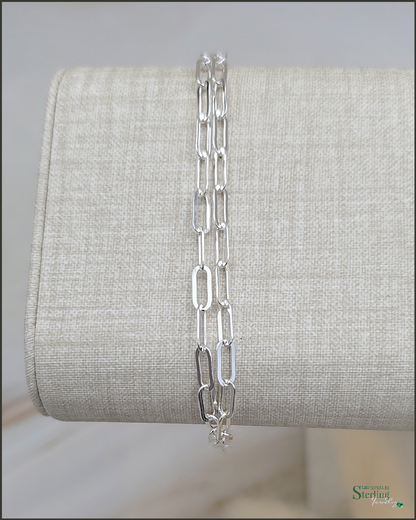 Sterling Silver Paperclip Link Double Layer Anklet