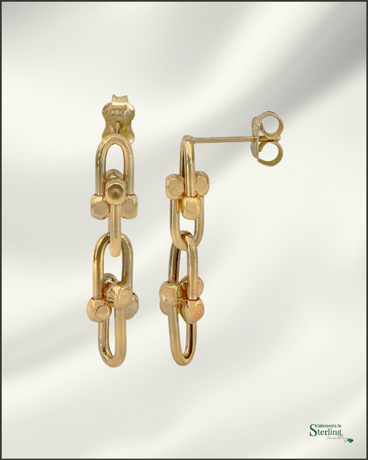 10k Gold Modern Link Bold Earrings