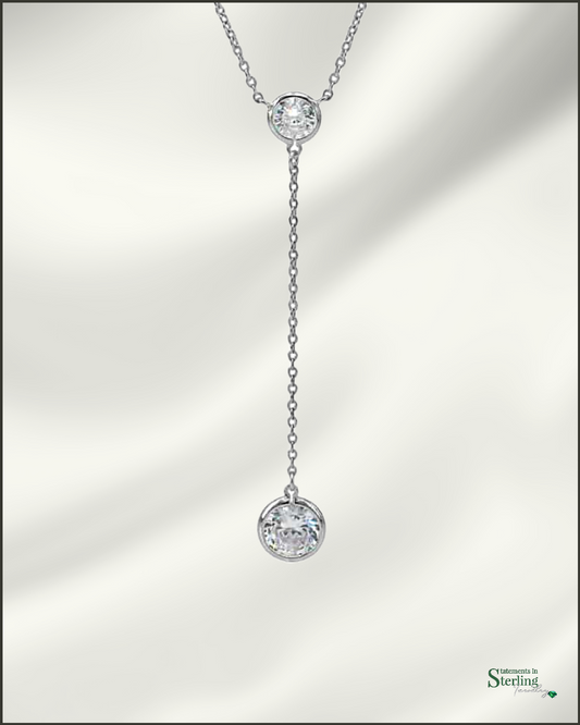 Sterling Silver Cubic Zirconia Drop Necklace in Rhodium