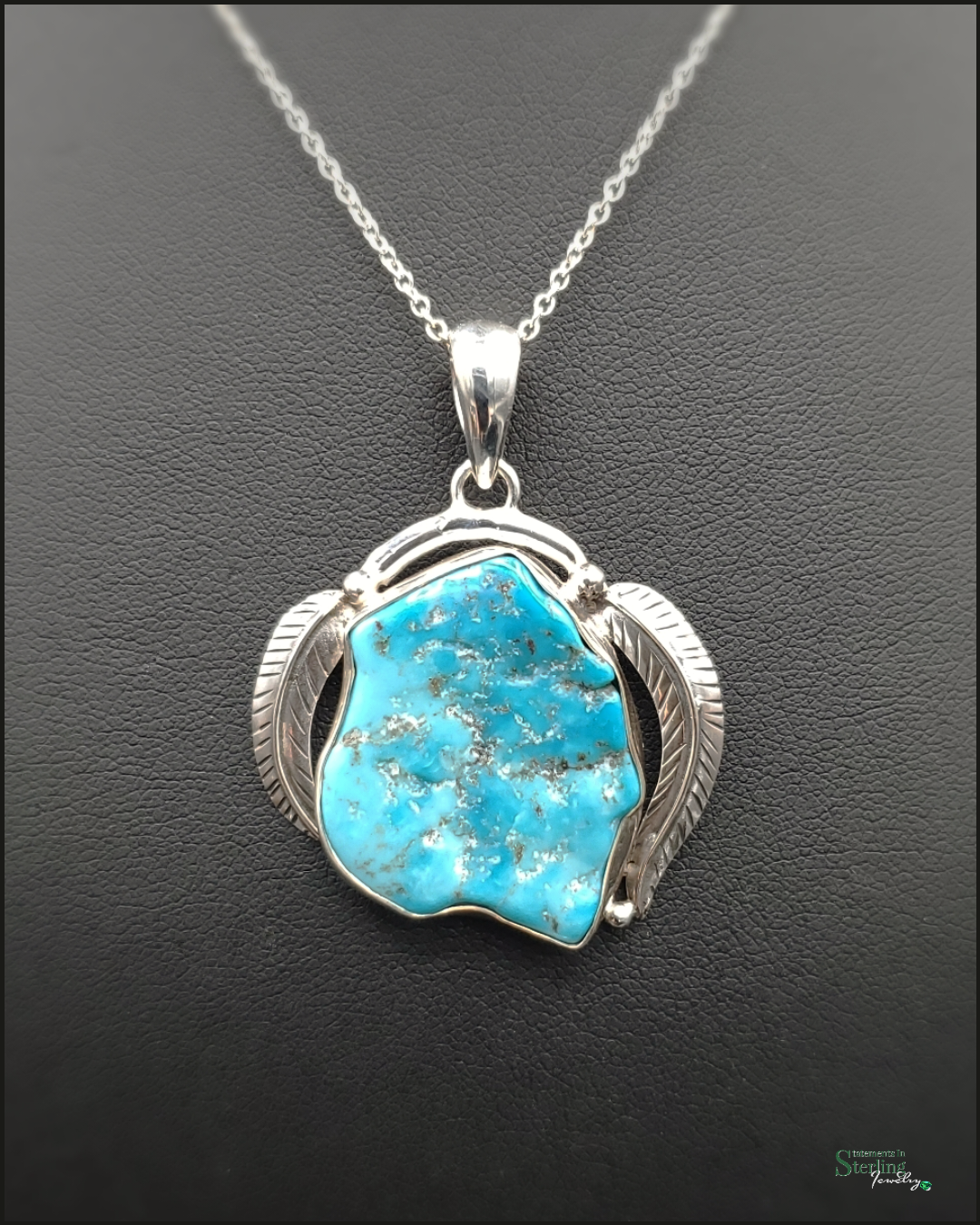 Turquoise and Sterling Silver Feather Pendant