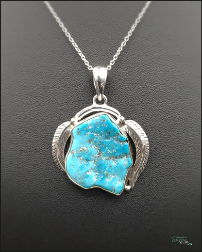 Turquoise and Sterling Silver Feather Pendant