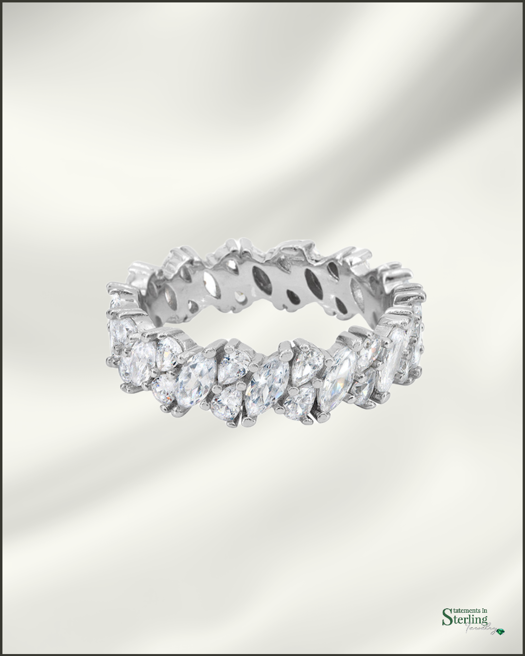 Sterling Silver Cluster Eternity Band Ring with Cubic Zirconia