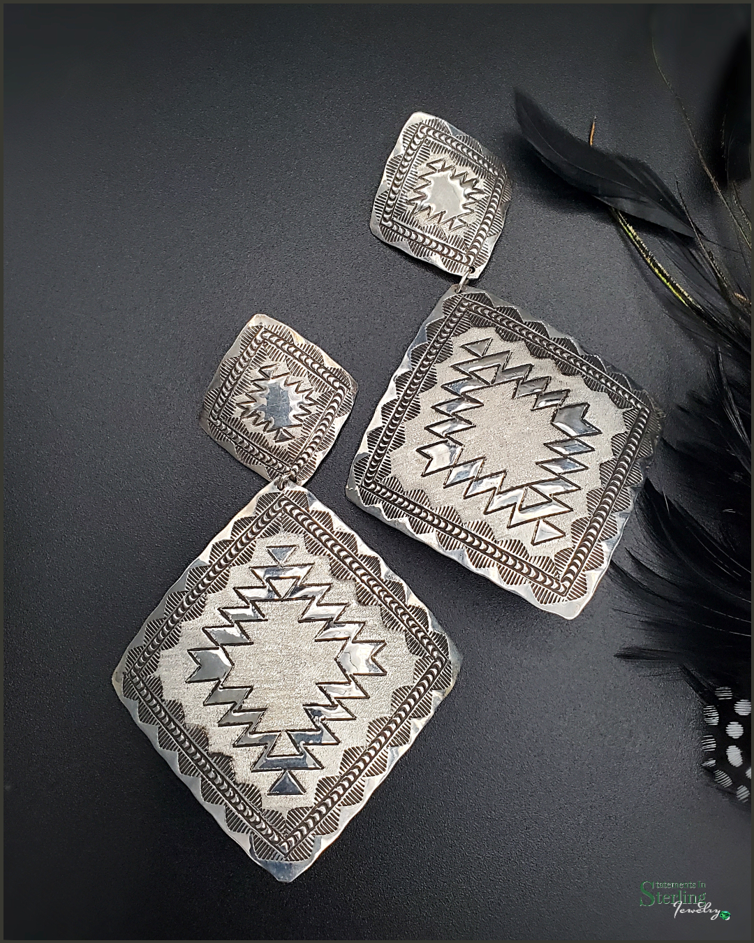 Sterling Silver Oversized Navajo Earrings by Leander Tahe